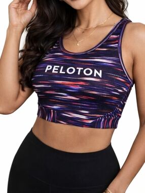 Peloton Sports Bra Size M High Neck Keyhole Back Purple Multicolor Athleisure